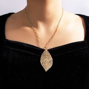 Simple Long Golden Leaf Necklace